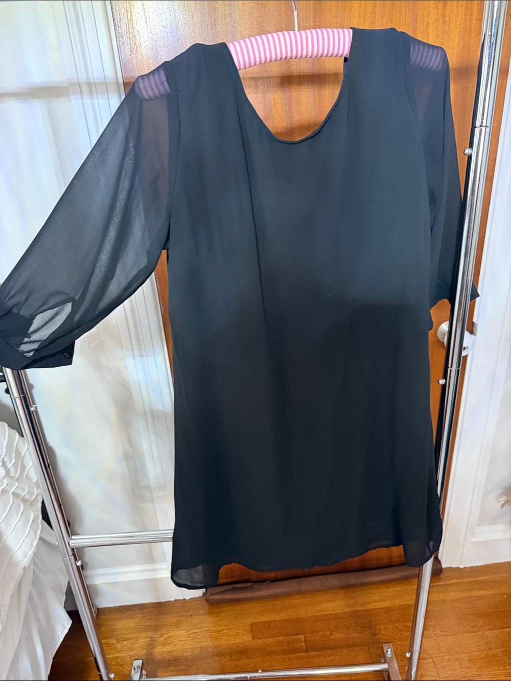 Black Sheer Sleeve Shift Dress
